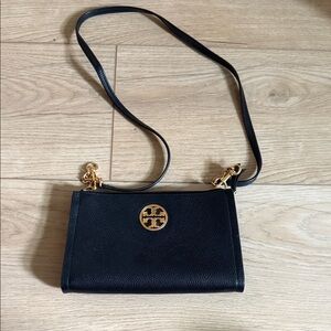 Black Leather Tory Burch Crossbody Bag